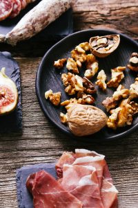 delicious snacks wooden board