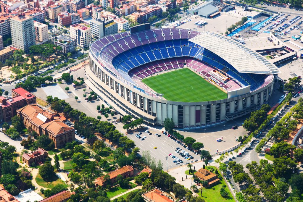 largest stadium barcelona from helicopter catalonia